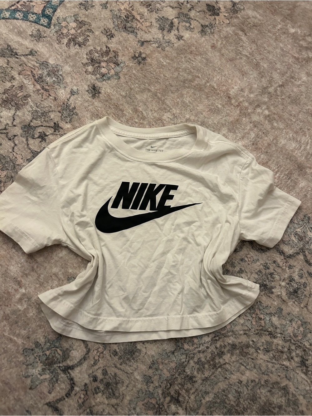 Nike White Crop Tee with Black Swoosh Logo